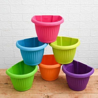 7.9 inch Bello Wall Mounted D Shape Plastic Planters (Mix Color) – Pack of 6 - Shop now at Trigart Flower Nursery