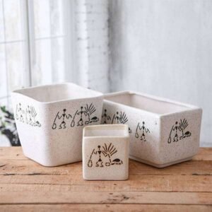 Warli Painting Ceramic Pots – Pack of 3 - Shop now at Trigart Flower Nursery